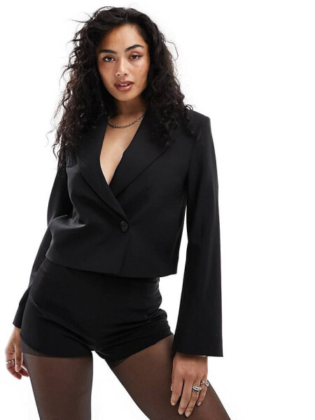 & Other Stories co-ord cropped blazer with extended shoulder in black