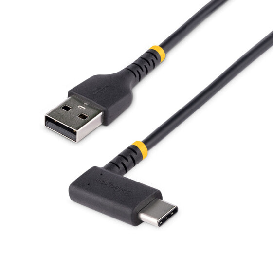 StarTech.com 1ft (30cm) USB A to C Charging Cable Right Angle - Heavy Duty Fast Charge USB-C Cable - Black USB 2.0 A to Type-C - Rugged Aramid Fiber - 3A - USB Charging Cord - 0.3 m - USB A - USB C - USB 2.0 - 480 Mbit/s - Black