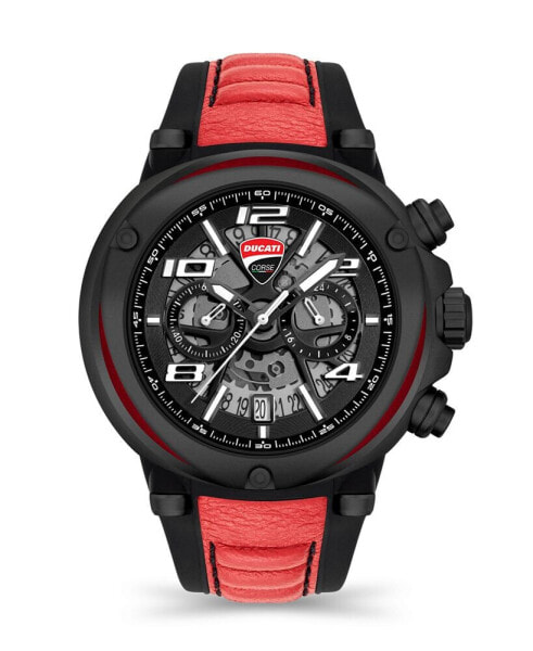 Men's Partenza Collection Chronograph Timepiece Black Silicon with Red Leather Strap Watch, 49mm