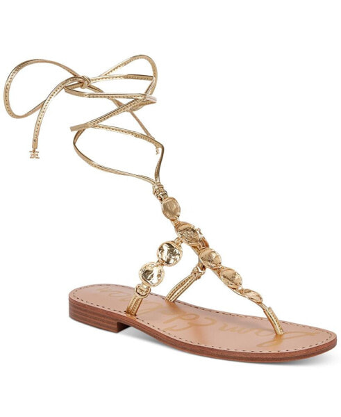 Deidre Coin Embellished Tie-Up Thong Sandals