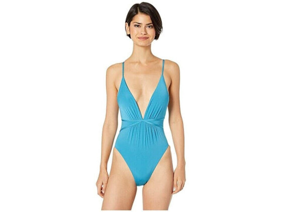 BCBG Womens 183991 Plunging V Neckline Shirred Solid One Piece Swimsuit Size 2