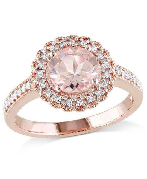 Morganite (1-1/6 ct. t.w.) and Diamond (1/8 ct. t.w.) Floral Halo Ring in 18k Rose Gold Over Silver
