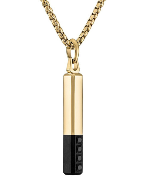 Gold-Tone & Black IP Stainless Steel Black Spinel Pendant Necklace, 24" + 2" extender