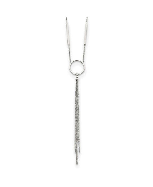 Chisel polished Circle with Tassel on a 23.5 inch Cable Chain Necklace