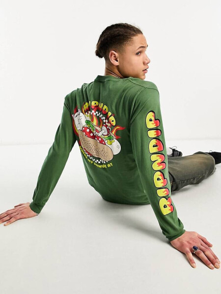 RIPNDIP glizzy long sleeve t-shirt in green with multiple placement prints