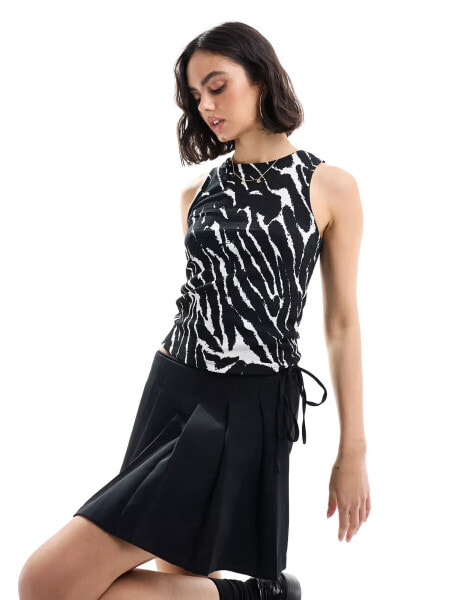 Pieces round neck vest top in black zebra print