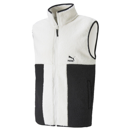 Puma Clsx Sherpa Gilet Full Zip Vest Mens Off White Casual Athletic Outerwear 53