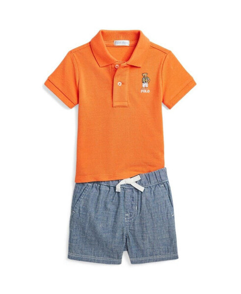 Комплект для малышей Polo Ralph Lauren с футболкой и шортами с медвежонком