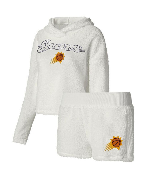 Women's Cream Phoenix Suns Fluffy Long Sleeve Hoodie T-shirt and Shorts Sleep Set