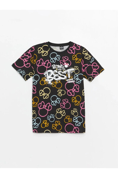 LCW Kids Bisiklet Yaka Minnie Mouse Baskılı Kısa Kollu Kız Çocuk Tişört