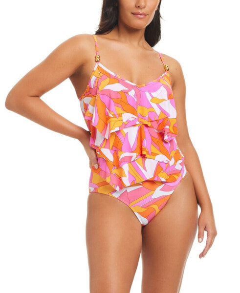 Women's Geometric Overlay One-Piece Swimsuit