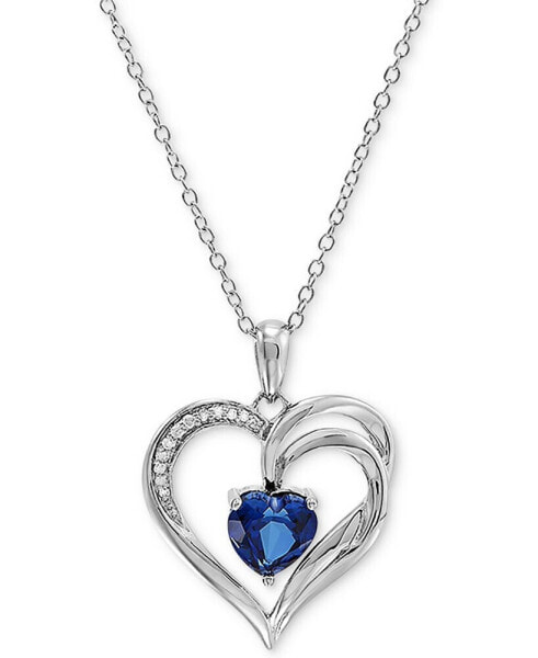 Macy's lab Grown Ceylon Sapphire (1-5/8 ct. t.w.) & Diamond Accent Heart 18" Pendant Necklace in Sterling Silver