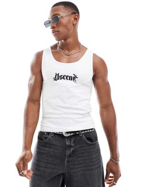 ASOS DESIGN muscle fit vest in white with text chest print