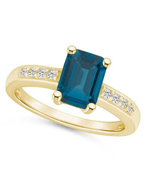 London Blue Topaz (2 ct .t.w.) and Diamond (1/8 ct .t.w.) Ring in 14K Yellow Gold