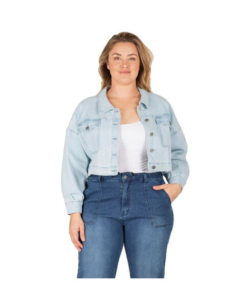Women's Plus Size Cropped Denim Trucker Jacket