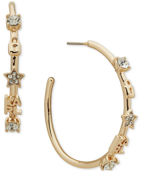 Gold-Tone Crystal Mini Charm Medium Hoop Earrings, 1.25"