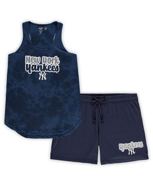 Women's Navy New York Yankees Plus Size Cloud Tank Top and Shorts Sleep Set