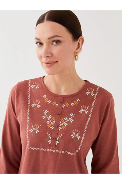 Блуза LCW Grace Embroidered Bishop Neck  Sleeve