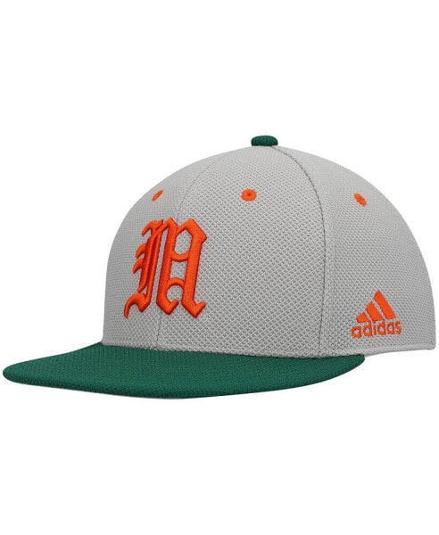 Men's Gray, Green Miami Hurricanes On-Field Baseball Fitted Hat