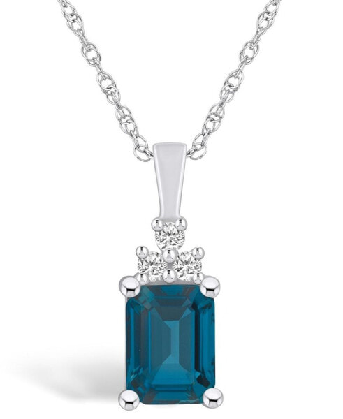 London Blue Topaz (2 Ct. T.W.) and Diamond (1/10 Ct. T.W.) Pendant Necklace in 14K White Gold