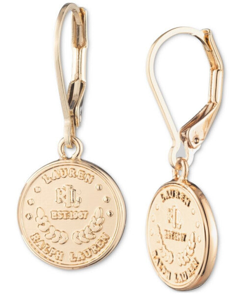 Gold-Tone Coin Logo Drop Earrings