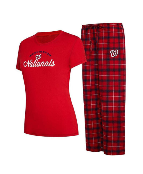 Women's Red, Navy Washington Nationals Arctic T-shirt and Flannel Pants Sleep Set