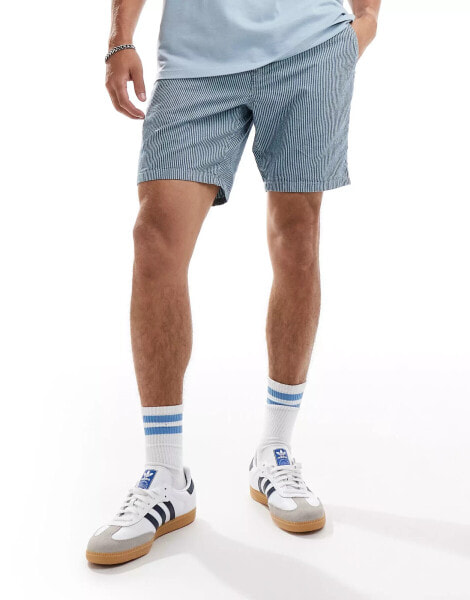 Superdry Indigo bermuda shorts in washed indigo chalk stripe