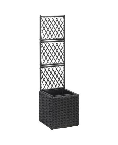 Trellis Raised Bed with 1 Pot 11.8"x11.8"x42.1" Poly Rattan Black