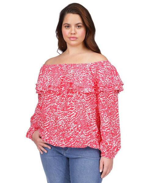 Plus Size Animal-Print Off-The-Shoulder Top