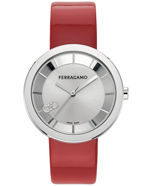 Salvatore Women's Swiss Red Patent Leather Strap Watch 35mm