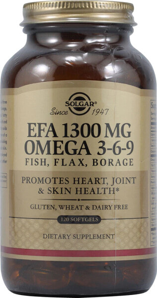Solgar EFA Omega 3-6-9 Смесь из трех масел - жирных кислот, для здоровья  сердца, суставов и кожи 1300 мг 120 гелевых капсул