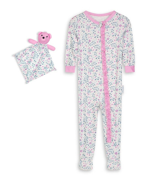 Baby Girls Snug Fit Coverall One Piece with Matching Blankie