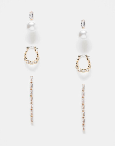 ALDO pearl 3 pack earrings in gold