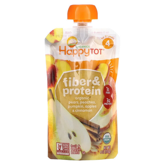 Happy Tot, Fiber & Protein, Stage 4, Organic Pears, Peaches, Pumpkin, Apples & Cinnamon, 4 oz (113 g)