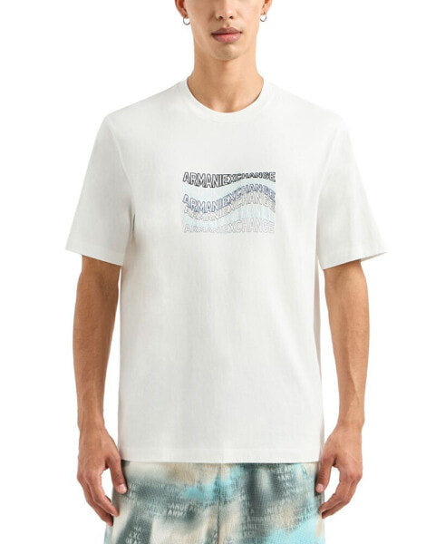 Men's Cotton Wave Logo Print T Shirt