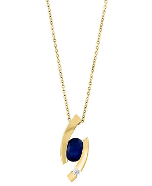 EFFY Collection eFFY® Sapphire (1-3/8 ct. t.w.) & Diamond (1/20 ct. t.w.) Asymmetric 18" Pendant Necklace in 14k Gold
