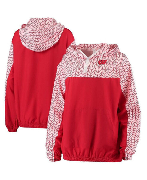 Women's Red Wisconsin Badgers Chevron Swishy Quarter-Zip Hoodie Jacket