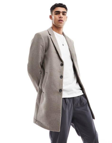 Jack & Jones Premium wool overcoat in beige