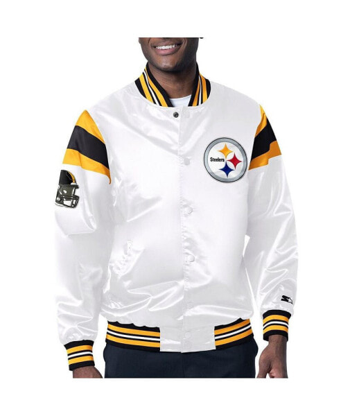 Men's White Pittsburgh Steelers Satin Full-Snap Varsity Jacket