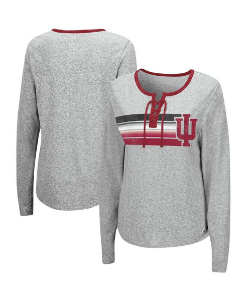 Women's Heathered Gray Indiana Hoosiers Sundial Tri-Blend Long Sleeve Lace-Up T-shirt