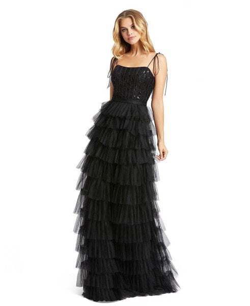 Women's Ieena Sequined Bustier Tiered Ruffle Gown