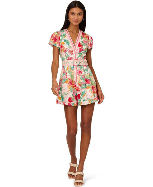 Women's Floral-Print Belted Romper