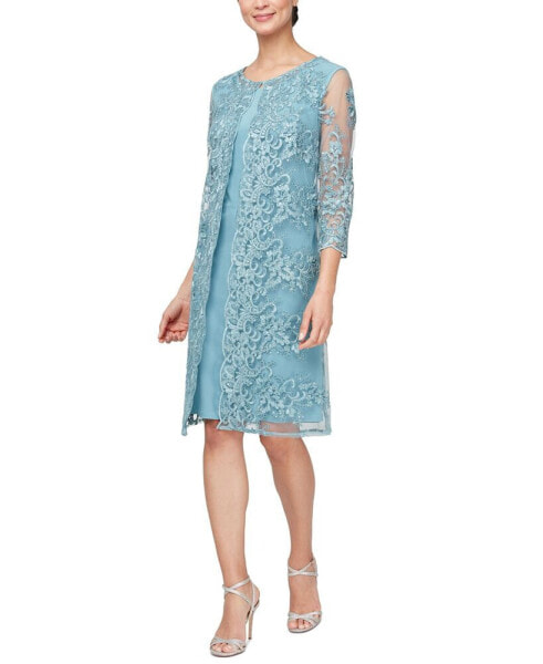 Women's Embroidered Mesh Jacket Sheath Dress