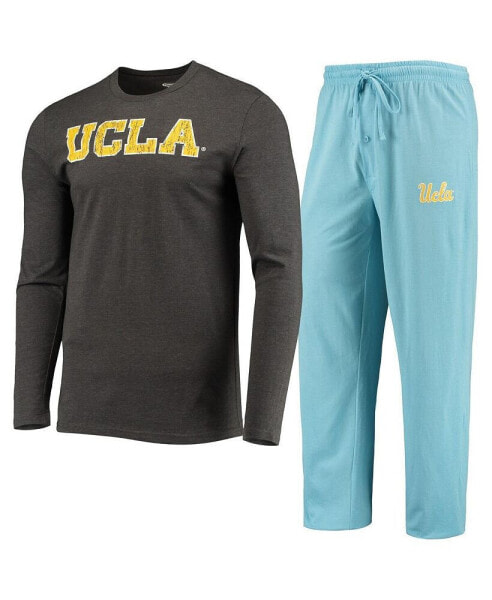 Men's Light Blue, Heathered Charcoal Distressed UCLA Bruins Meter Long Sleeve T-shirt and Pants Sleep Set