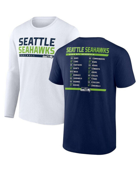 Men's College Navy, White Seattle Seahawks Two-Pack 2023 Schedule T-shirt Combo Set