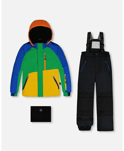 Big Boys Two Piece Snowsuit Colorblock Royal Blue, Green, Yellow And Orange