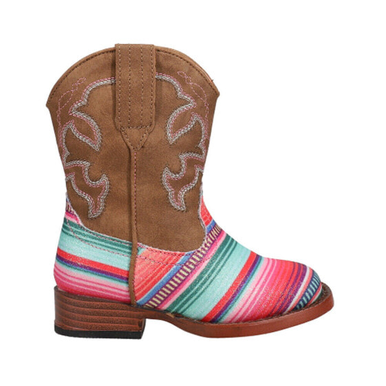 Roper Glitter Serape Square Toe Cowboy Toddler Girls Pink Casual Boots 09-017-1