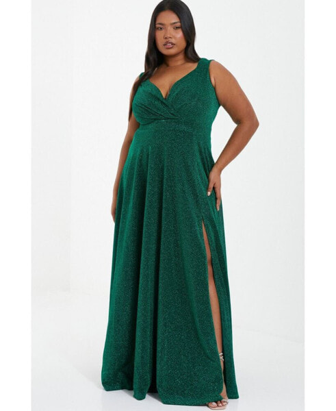 Women's Plus Size Glitter Wrap Maxi Dress