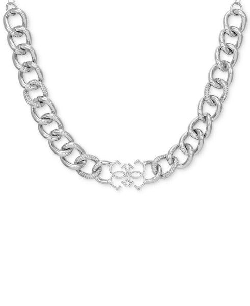 Silver-Tone Pavé & Quatro G Logo Collar Necklace, 18" + 2" extender