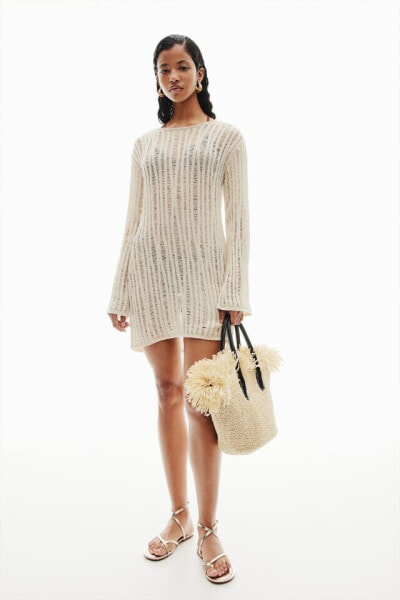 Ladder-stitch-look Knit Mini Dress